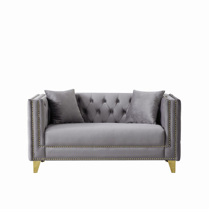 2 Seater Deep Seat Sofa, Sofa With Button Nailhead, Square Arm Couches, Furniture For Living Room - Gray