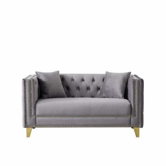 2 Seater Deep Seat Sofa, Sofa With Button Nailhead, Square Arm Couches, Furniture For Living Room - Gray