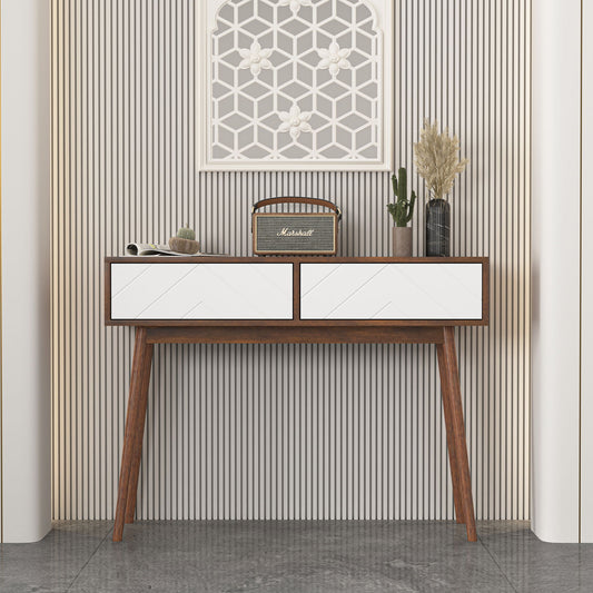 Rustic Entryway Console Table With Carved Panel Drawers And Wood Legs - Natural