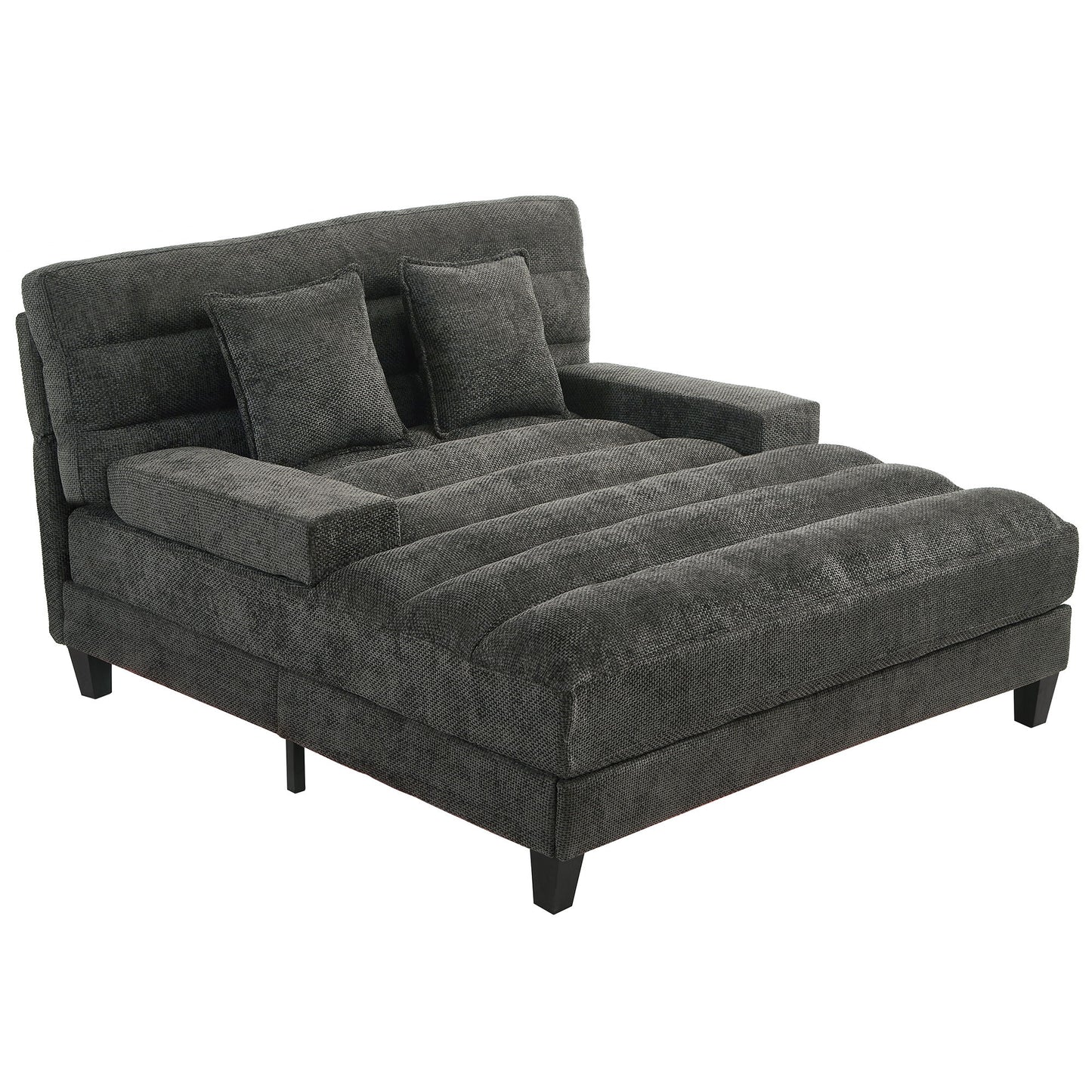 Chaise Bed Lounge Sofa Chair With Adjustable Backrest And LED Light Strip - Gray