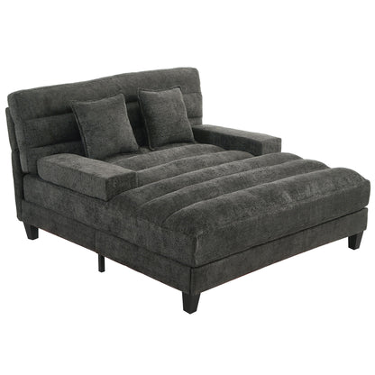 Chaise Bed Lounge Sofa Chair With Adjustable Backrest And LED Light Strip - Gray