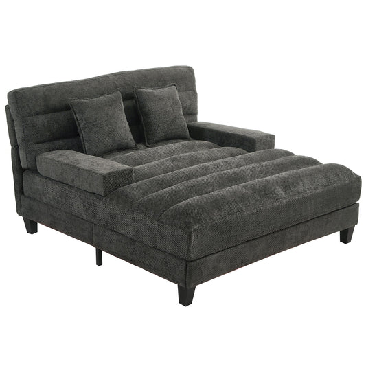 Chaise Bed Lounge Sofa Chair With Adjustable Backrest And LED Light Strip - Gray