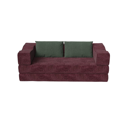 Convertible Couch Bed With 2 Pillows, 3 Seat Folding Floor Couch & King Size Bed Mattress, Diy Combination - Burgundy