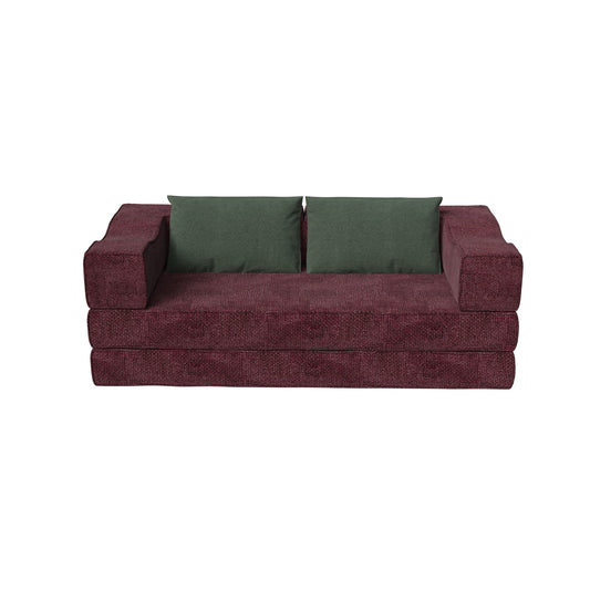 Convertible Couch Bed With 2 Pillows, 3 Seat Folding Floor Couch & King Size Bed Mattress, Diy Combination - Burgundy