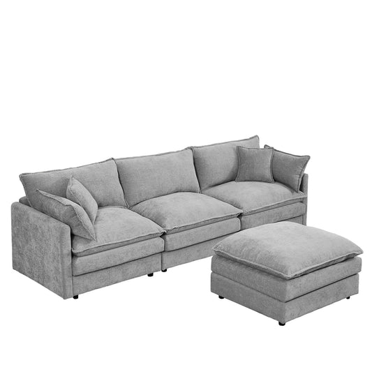 Modular Sectional Sofa L-Shaped Couch Set With Movable Ottoman - Gray