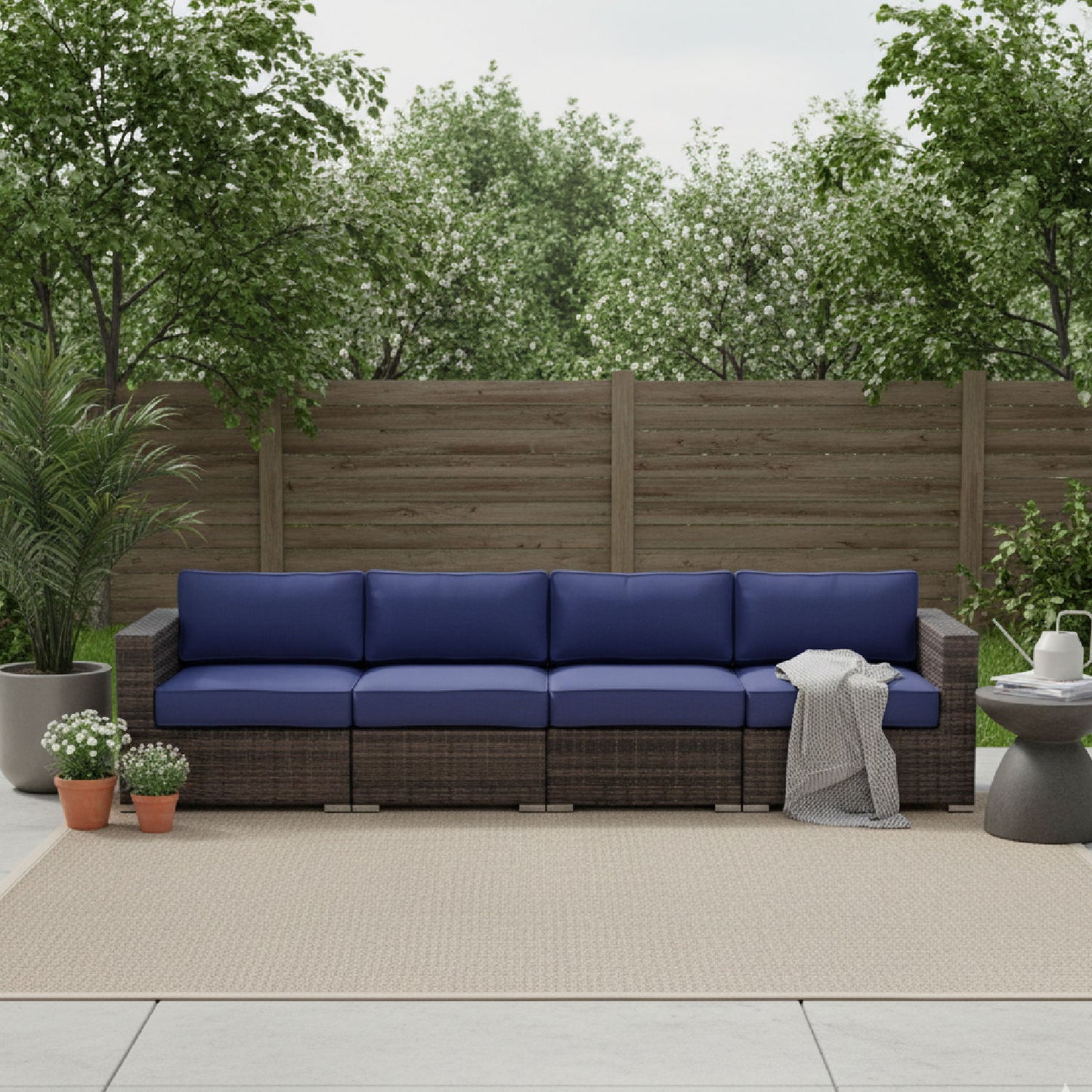Luxurious Wicker Patio Sectional With Weather Resistant Sunbrella Cushions