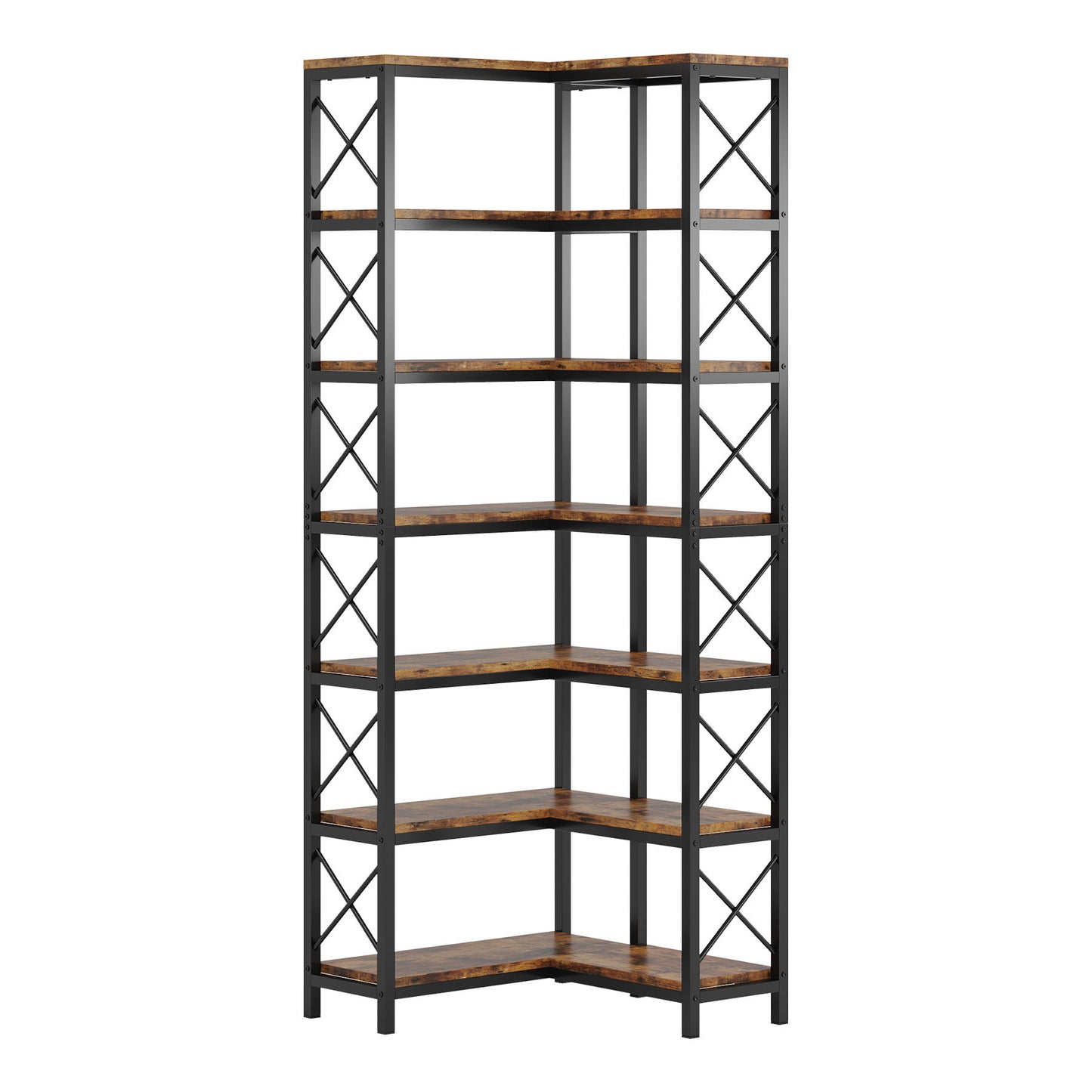 7 Tier Corner Bookshelf, Storage Unit For Living Room