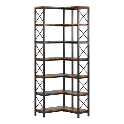 7 Tier Corner Bookshelf, Storage Unit For Living Room