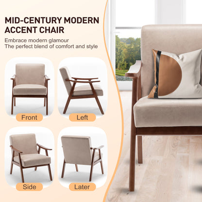 Mid Century Modern Accent Chair With Solid Wood Frame And Extra Thick Backrest