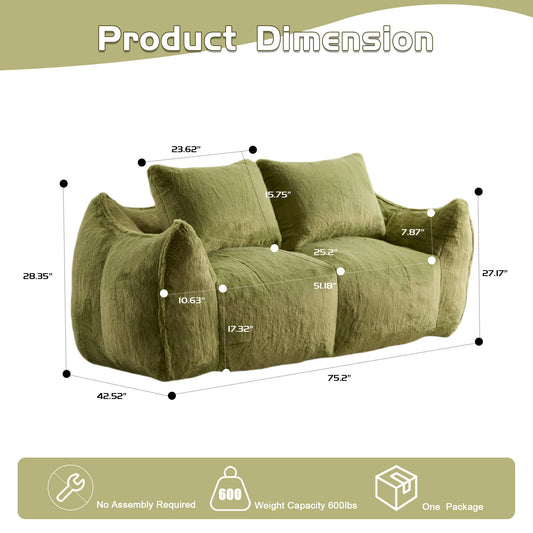 Giant Bean Bag Couch, Ultra Soft Fluffy Loveseat For Living Room Reading Chair With Pillows - Green