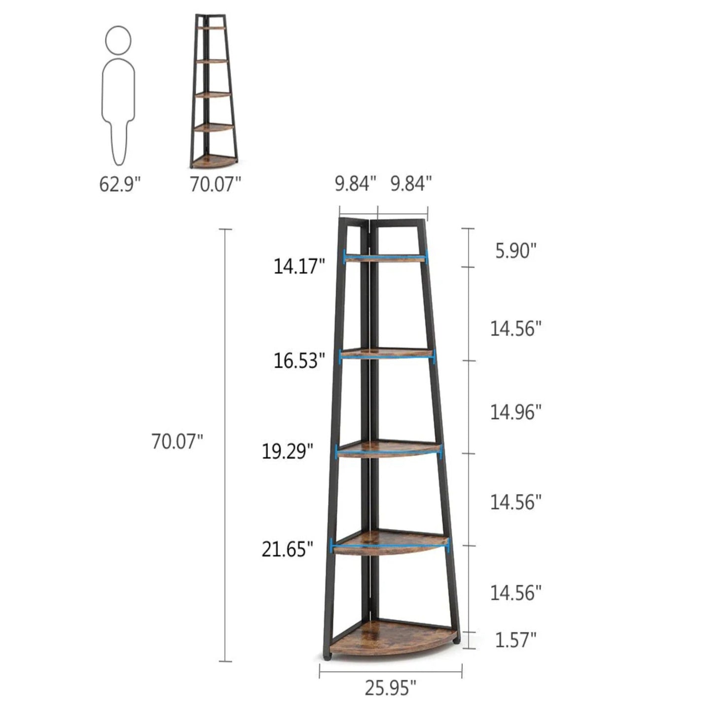 Tall 5 Tier Corner Bookshelf For Living Room