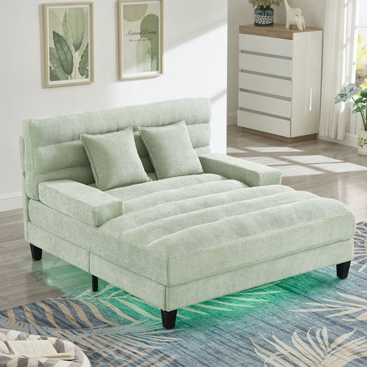 Chaise Bed Lounge Sofa Chair With Adjustable Backrest And LED Light Strip - Green