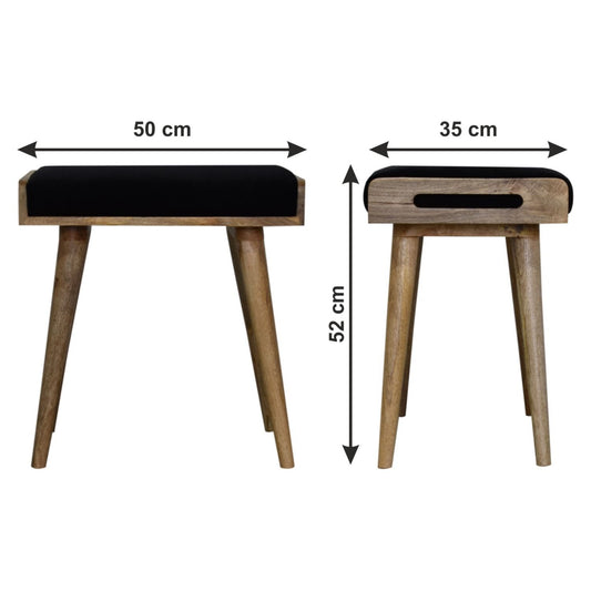Velvet Tray Style Footstool - Black