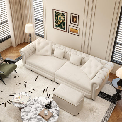 3 In 1 Pull Out Sofa Bed, Convertible Sleeper Sofa Bed, 3 Seater Sofa With Movable Ottoman - Beige