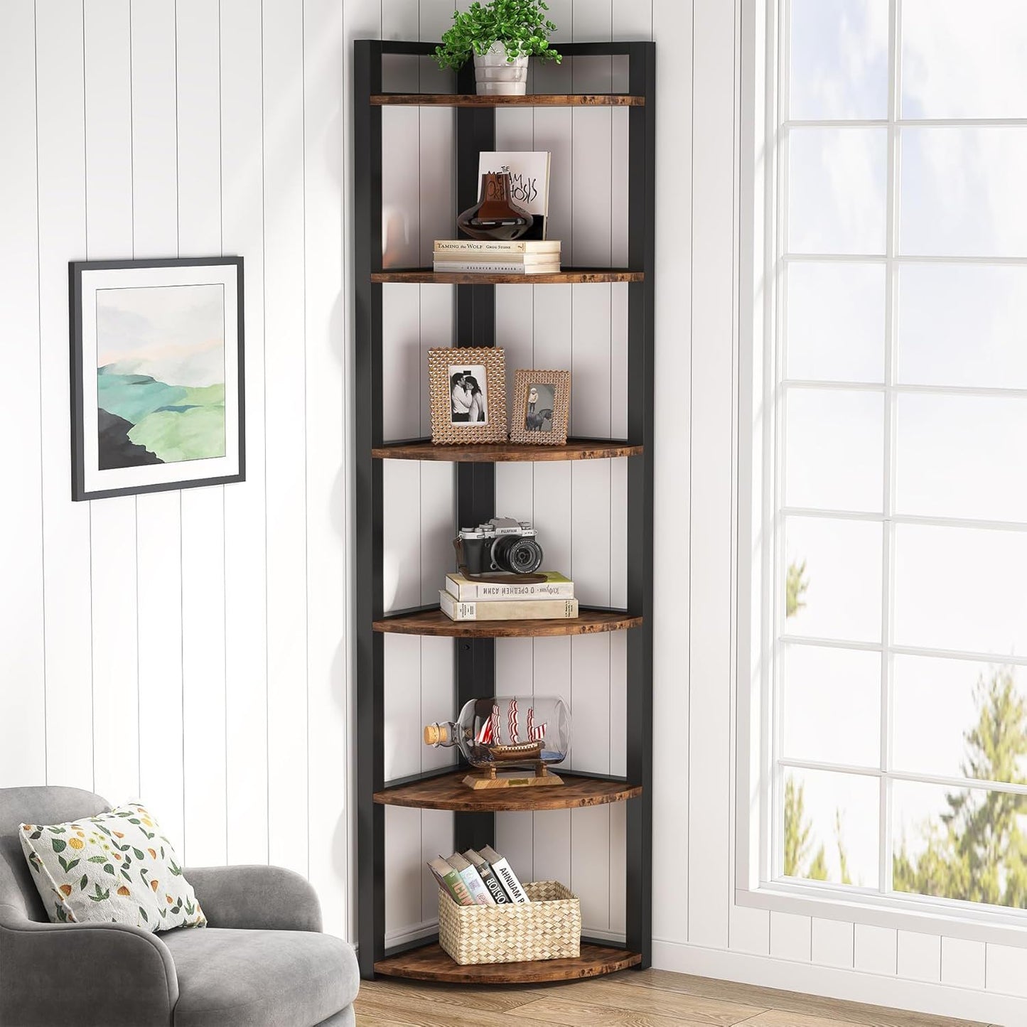 Tall 6 Tier Corner Bookshelf For Living Room
