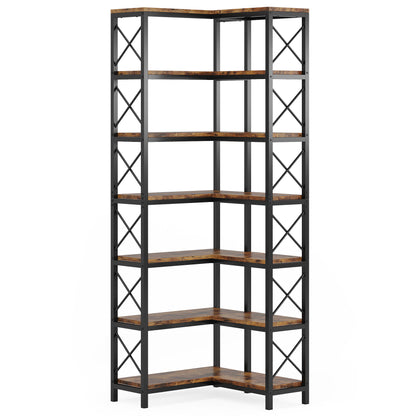 7 Tier Corner Bookshelf, Storage Unit For Living Room