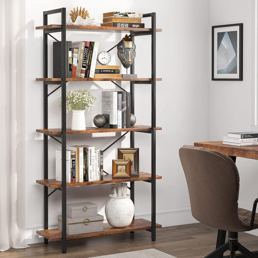 5 Tier Bookshelf Unit With Accents For Living Room - Black / Brown