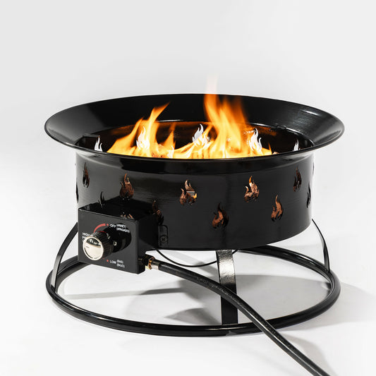 19' Propane Gas Fire Pit, 50000 BTU Round Steel Fire Pit for Outside Patio Deck Garden Backyard-Black