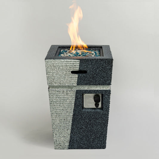 20" Propane Gas Fire Pit Table, 50000 Btu Square Concrete Fire Pit For Outside Patio Deck Garden Backyard - Light Gray Blue