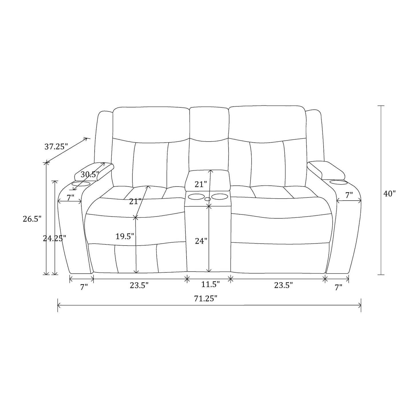 Blanca - Power Console Reclining Loveseat With LED Lights And Power Headrest Frame - Charcoal