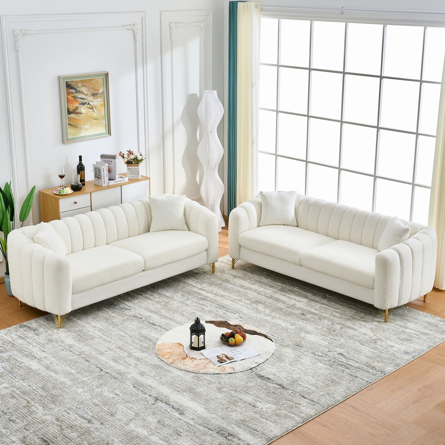 Oversized Sofa, 3 And 3 Seater, Tufted Couch For Living Room - Beige