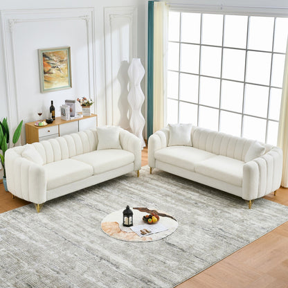 Oversized Sofa, 3 And 3 Seater, Tufted Couch For Living Room - Beige