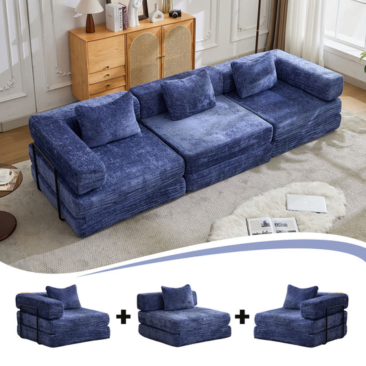 Convertible Floor Sofa Bed With Fixed Shape Frame, Boneless Modular Sectional Sofa, For Living Room - Dark Blue