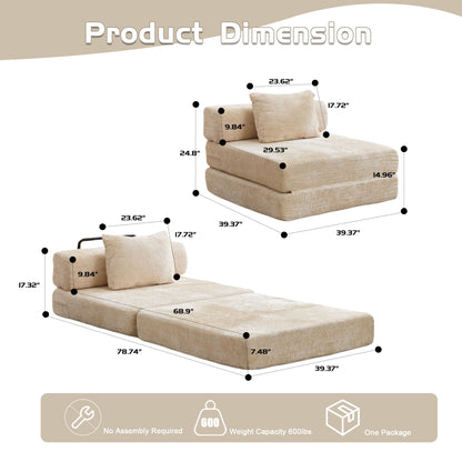 Convertible Floor Sofa Bed With Fixed Shape Frame For Living Room - Beige