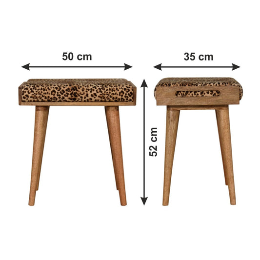 Leopard Velvet Tray Style Footstool - Brown Oak