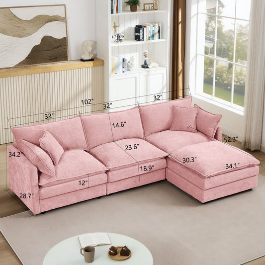 Modular L-Shaped Sectional Sofa Set With Movable Ottoman - Pink