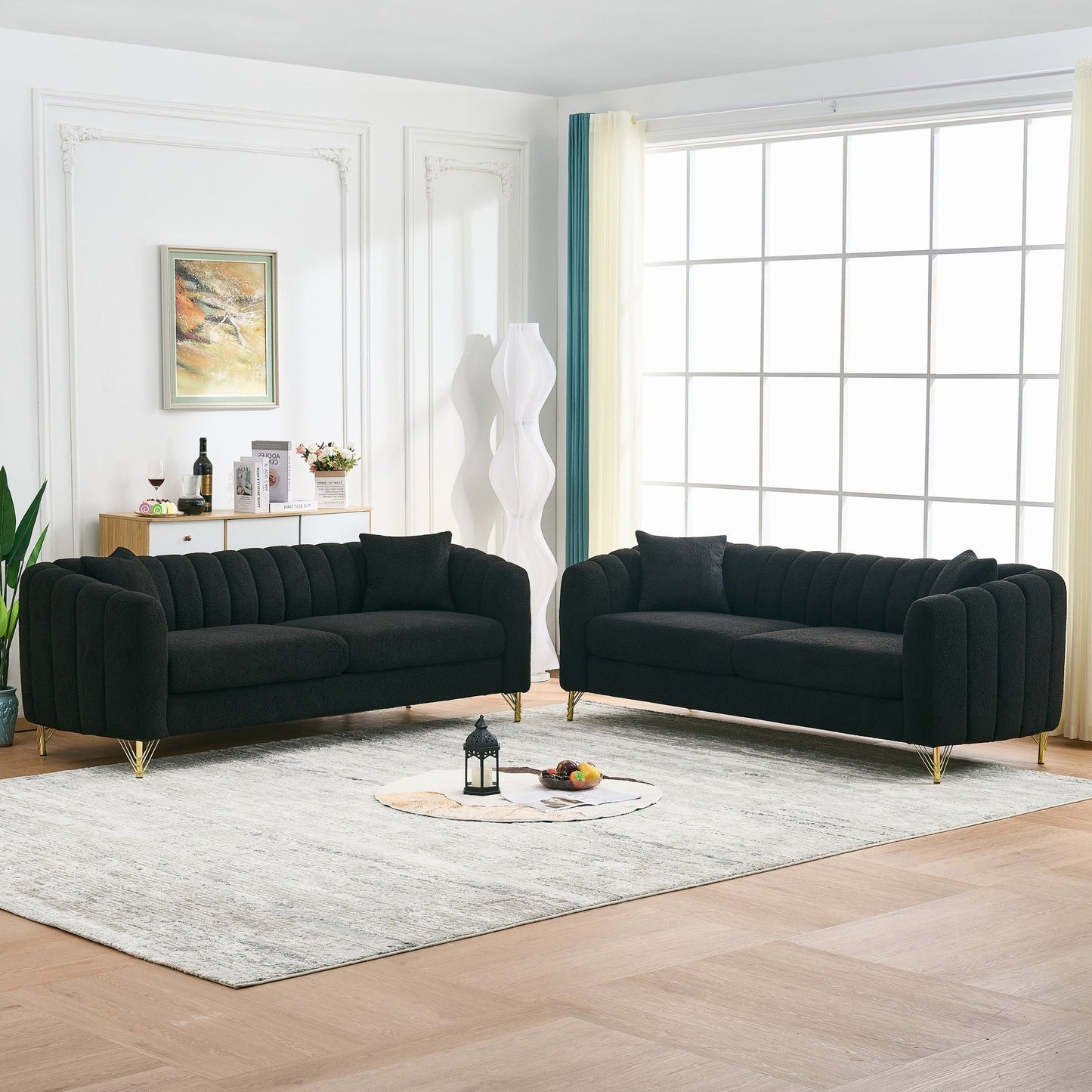 Oversized Sofa, 3 And 3 Seater, Tufted Couch For Living Room - Black