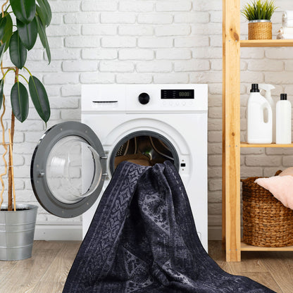 Maval - 8' X 10' Area Rug Washable - Black / Gray