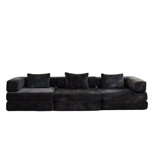 Convertible Floor Sofa Bed With Fixed Shape Frame, Boneless Modular Sectional Sofa, For Living Room - Black