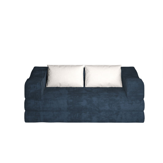 Convertible Couch Bed With 2 Pillows, 3 Seat Folding Floor Couch & King Size Bed Mattress, Diy Combination - Blue