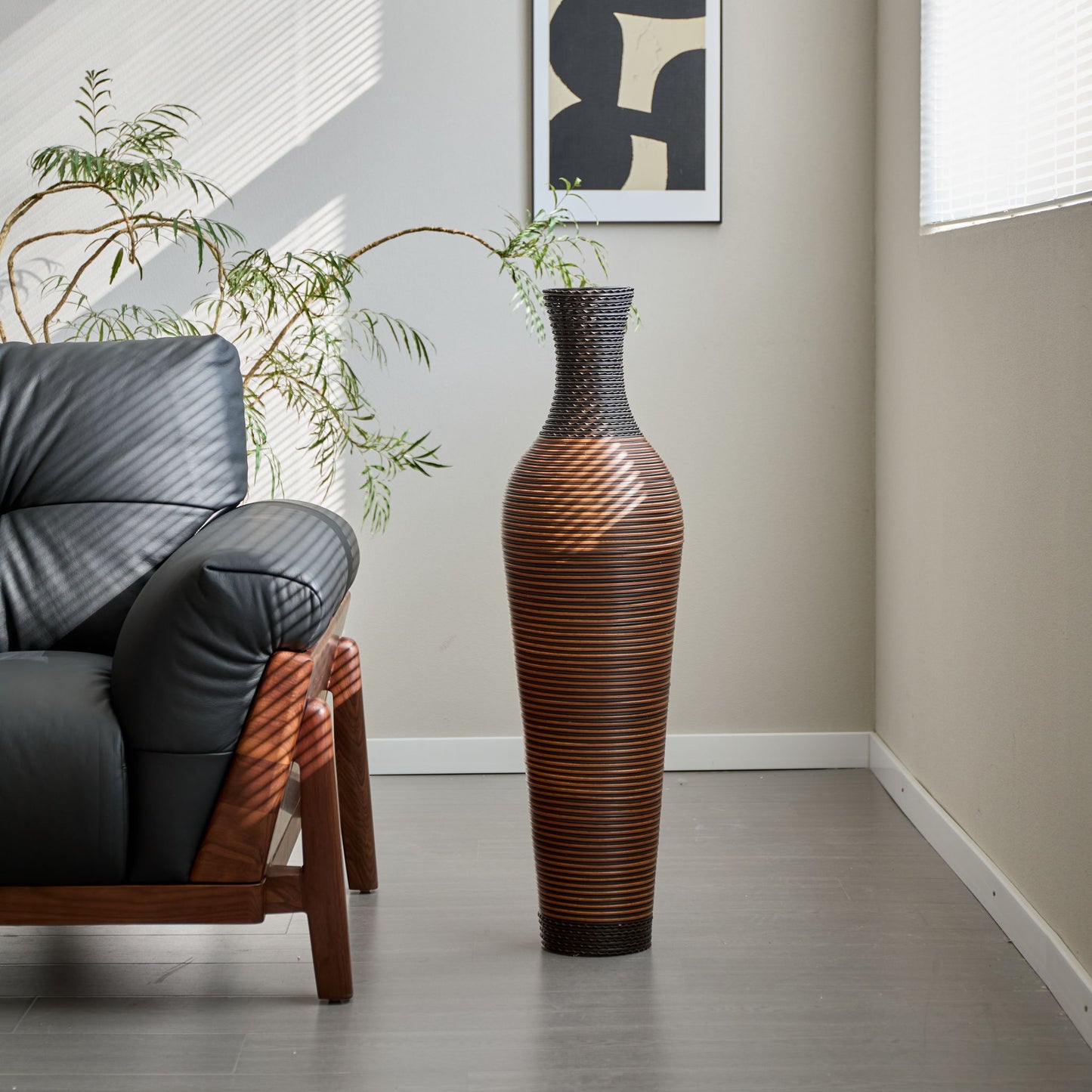 Tall Standing Designer Floor Vases With Elegant 2 Tone Finishes Ideal For Decorating Living Rooms, Bedrooms, Entryways Perfect For Decorating Your Home - Black / Gray