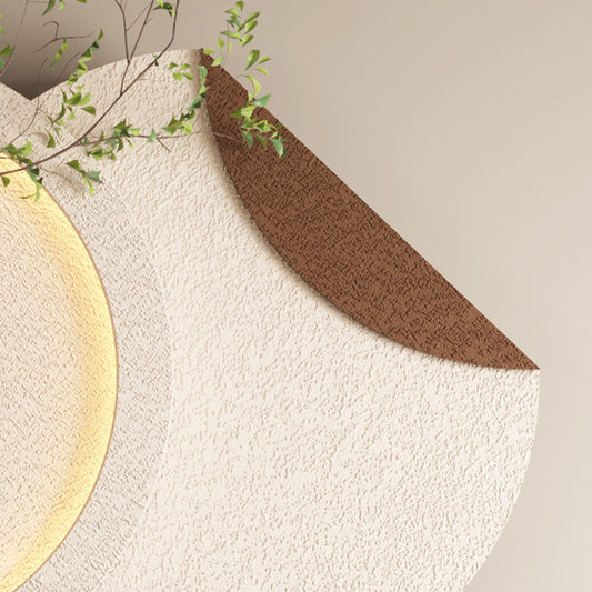 Adjustable 3 Color LED Sandstone Double Disc Wall Art With Simulated Greenery, Vase & Rabbit Statue - Light Coffee