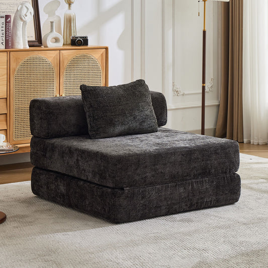 Convertible Floor Sofa Bed With Fixed Shape Frame For Living Room - Black