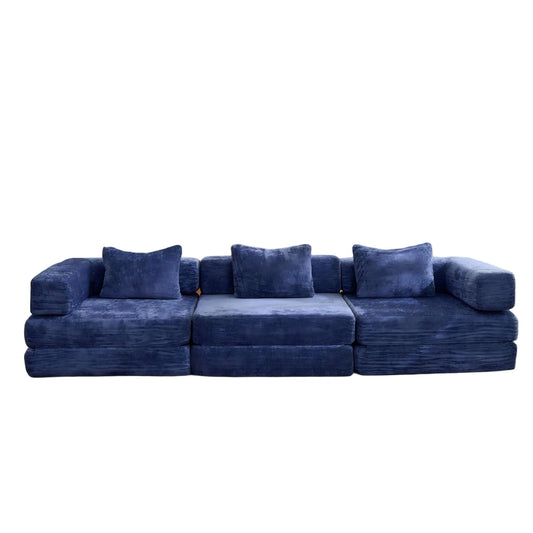 Convertible Floor Sofa Bed With Fixed Shape Frame, Boneless Modular Sectional Sofa, For Living Room - Dark Blue