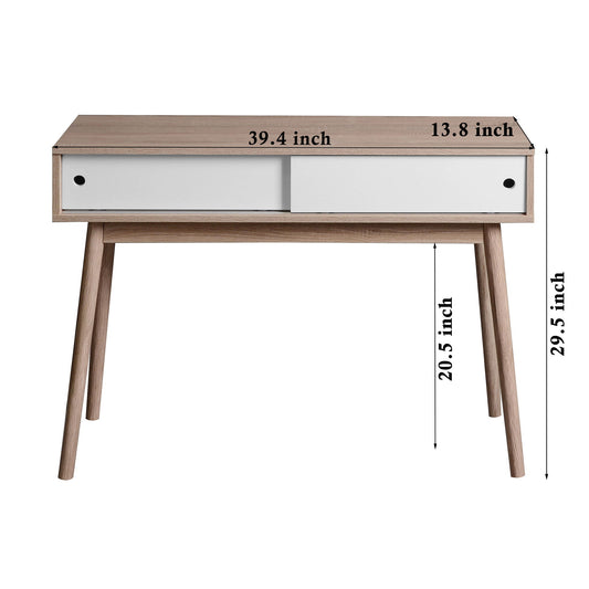 Rustic Entryway Console Table With Sliding White Doors And Wood Legs - Natural