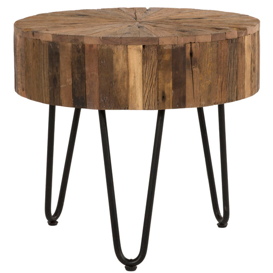 Rustic Accent Round Table With Iron Hairpin Legs