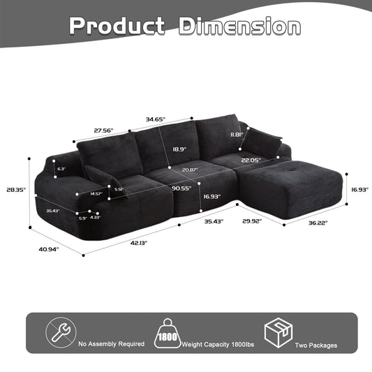Compressed Sofa, Large Sectional Couches For Living Room - Black