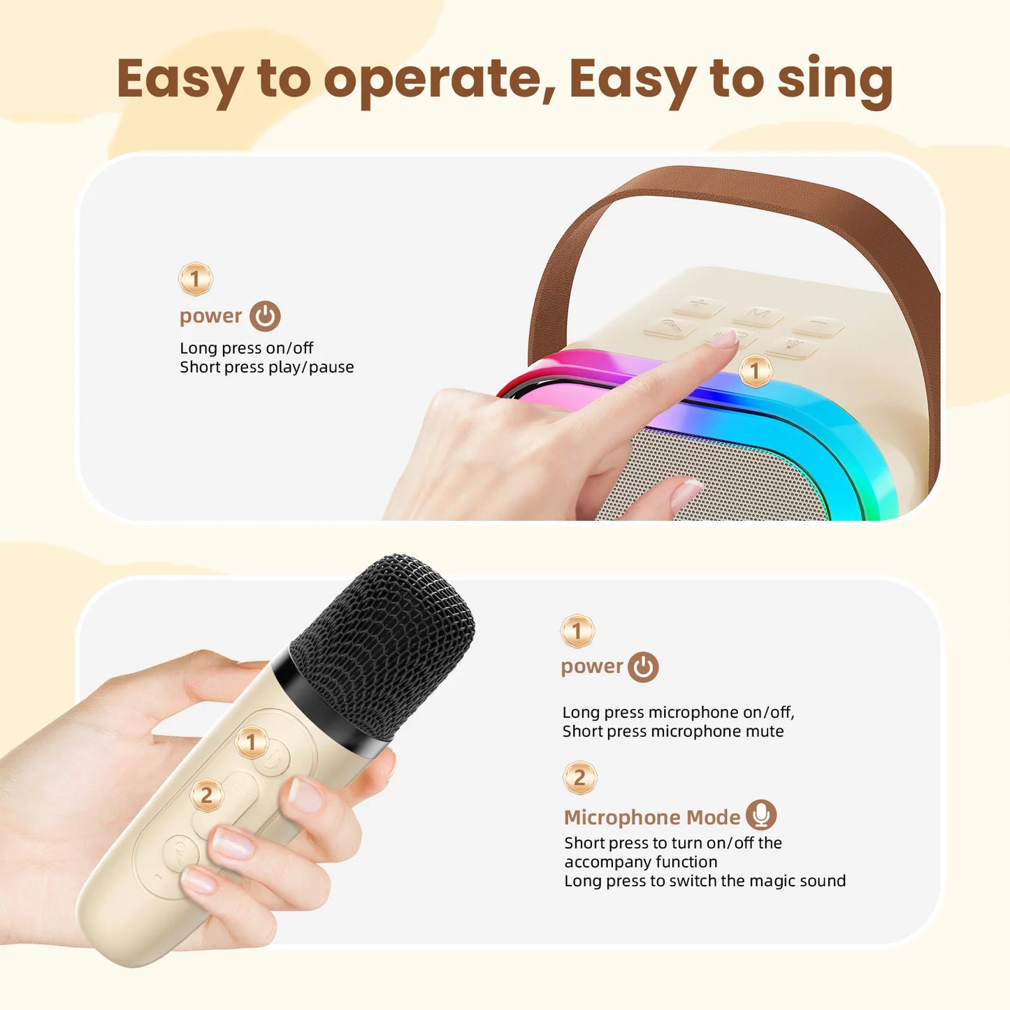 Bluetooth K12 Karaoke Machine Portable 5.3 PA Speaker System with 1-2 Wireless Microphones Home Family Singing Children's Gifts