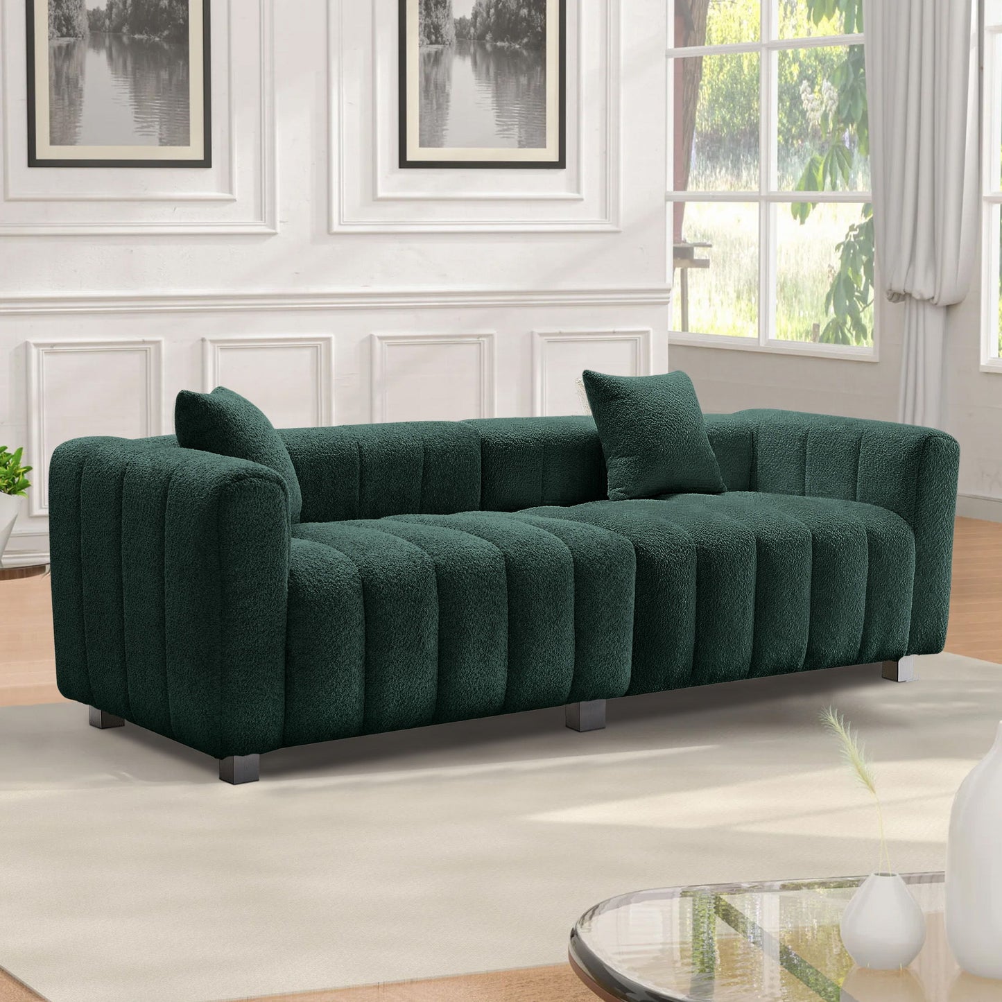 Modern 3 Seater Sofa With 2 Pillows