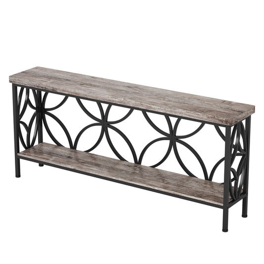 Extra Long Console Table With Open Storage Shelves