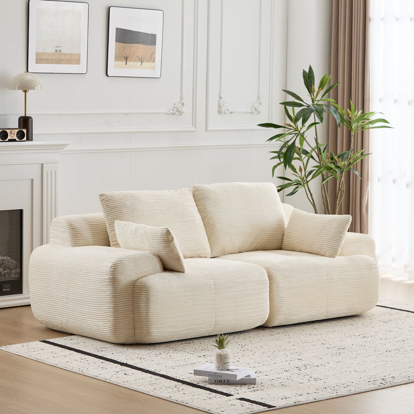 Compressed Sofa, 2 Seater Large Sectional Couches For Living Room - Beige
