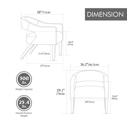Upholstered Open Back Armchair With Weathered Rubberwood Legs