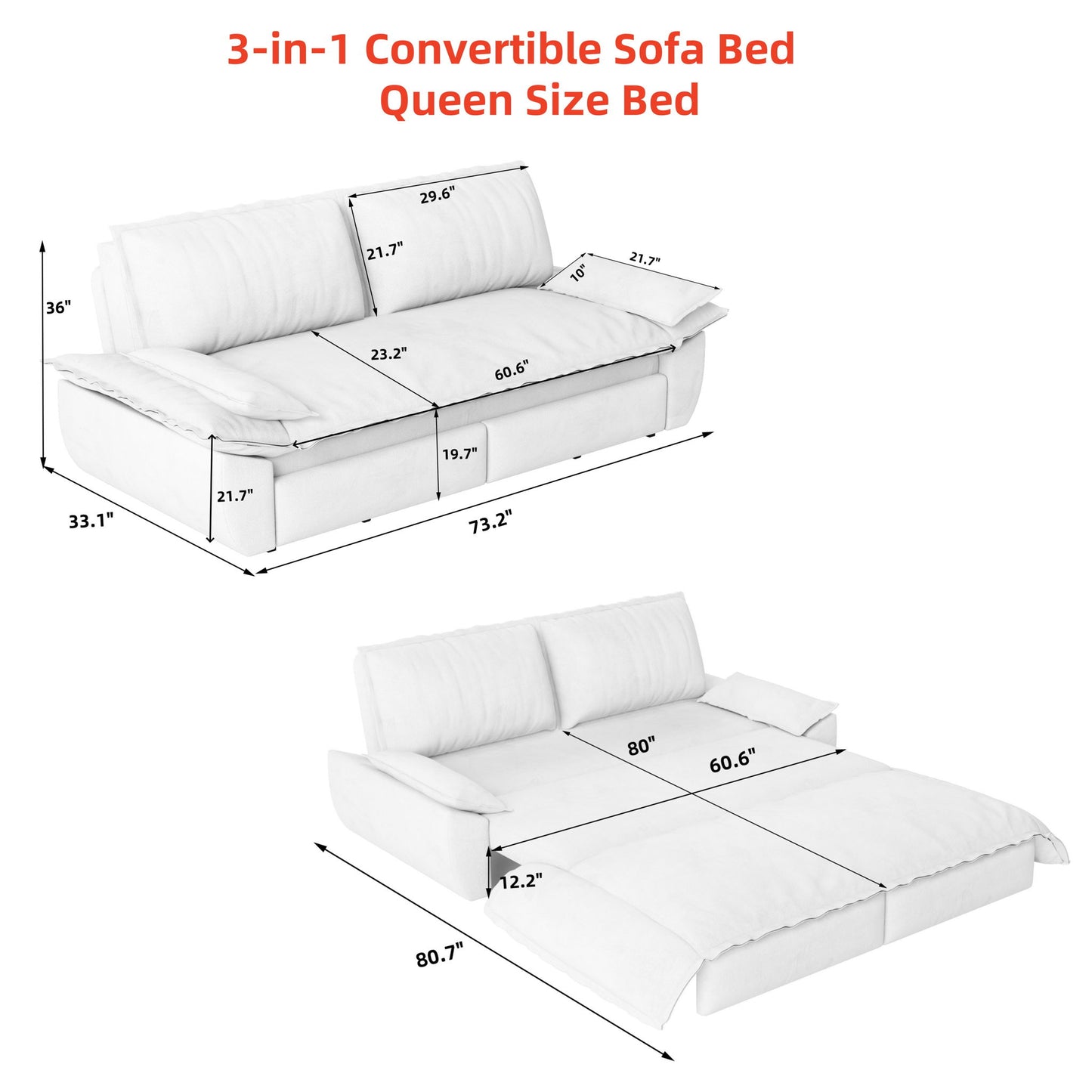 Pull Out Sleeper Sofa Bed, 3 In 1 Multi Functional