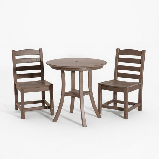 3 Piece Outdoor Dining Set, Round Patio Table With 2 Armless Chairs