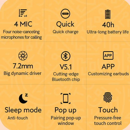 QCY T13 Bluetooth Headphone V5.1 Wireless TWS Earphone Touch Control Earbuds 4 Microphones ENC HD Call Headset Customizing APP