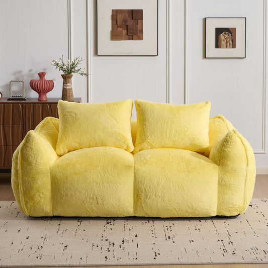 Giant Bean Bag Couch, Ultra Soft Fluffy Loveseat For Living Room Reading Chair With Pillows - Yellow